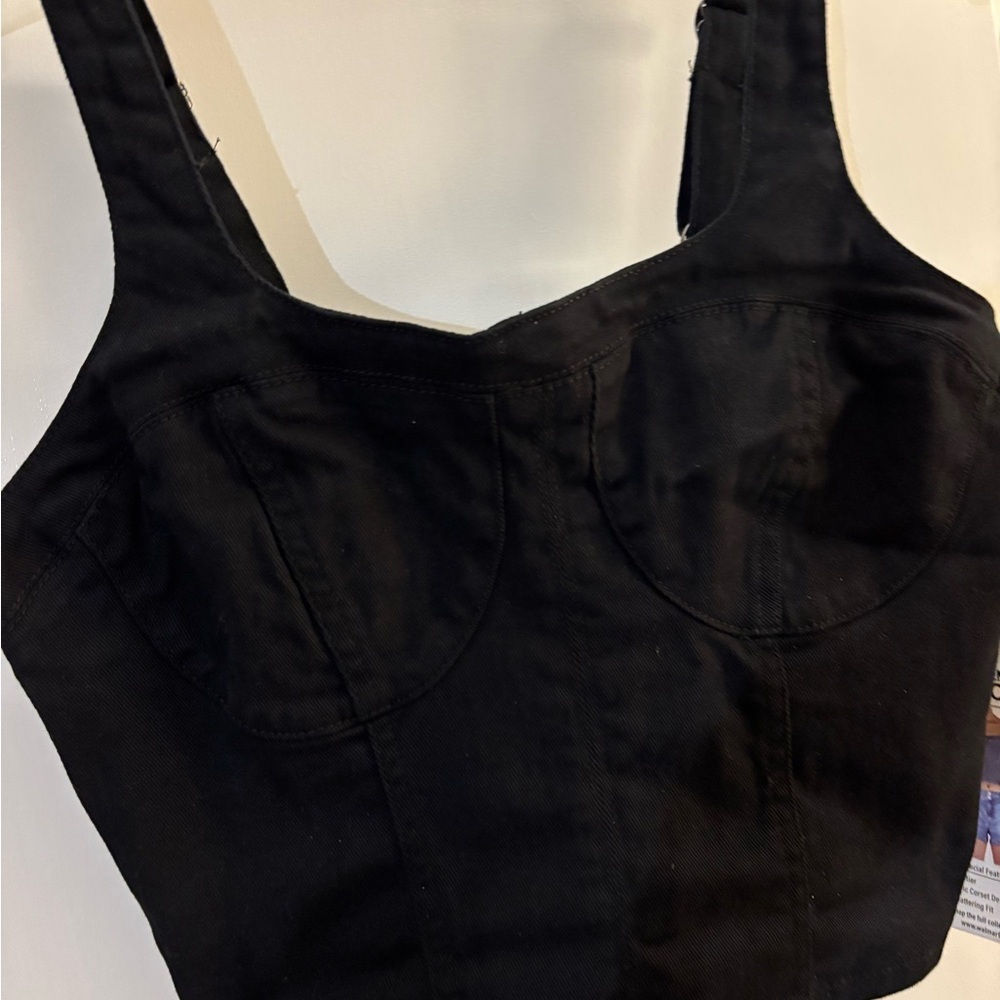 Madden NYC Black Denim Bustier Top sz Med NWT - Picture 2 of 6